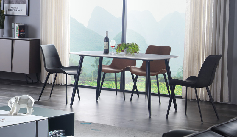 斐亚家居 极简风格 防刮耐磨 易清洗哑光岩板 碳素钢脚 1.4米长餐桌