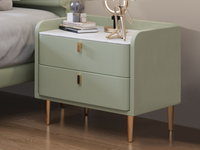 歌迪 轻奢风格 扪皮 岩板台面 实木抽屉 淡绿色 床头柜