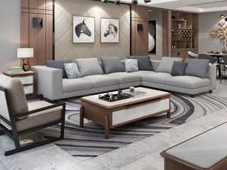  实木框架 现代简约大气客厅布艺组合沙发 透气涤棉布料 全拆洗 沙发组合（1+2+左转角）