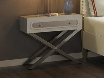  美克家居旗下品牌X-1床头柜 意式极简 交叉金属底座 以独特设计增加空间时尚感（白色）