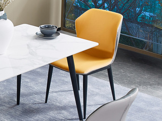  国际知名品牌 现代简约畅销百搭 高档皮艺 环抱造型设计橙色餐椅（此产品有短途物流费）