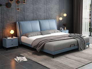  极简风格 梦幻浅蓝色 扪皮  实木抽屉 床头柜