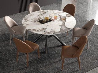  极简风格 防刮耐磨 潘多拉岩板+碳素钢底架高亮光珍珠黑 圆台 1.2米餐桌（不含转盘）