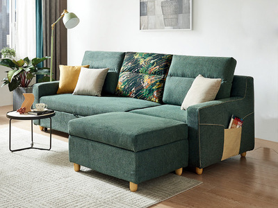   现代简约沙发床 可拆洗棉麻布艺+实木框架+高密度海绵 客厅布艺   3+左贵妃转角沙发（抱枕花色随机发货）