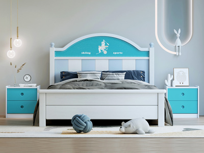  简美风格 新西兰松木压纹+松木床板条 环保健康 白+蓝 1.2*2.0米儿童床