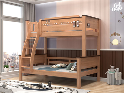  简美风格 橡胶木+松木床板条 环保健康 儿童床 1.5*1.9米子母床