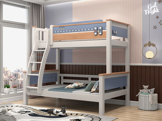  简美风格 橡胶木+松木床板条 环保健康 儿童床 1.35*1.9米子母床