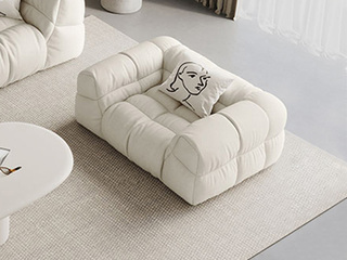  现代简约 奶油风 超柔科技布 羽绒填充内柔外刚高回弹海绵座包 实木框架 奶白色 单人位沙发