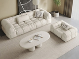 Milantti 米兰蒂 现代简约 奶油风 超柔科技布 羽绒填充内柔外刚高回弹海绵座包 实木框架 奶白色 组合沙发 单人位+三人位（三人位7个格子，整体沙发 下单前需确认电梯和楼梯尺寸）（抱枕花色随机）