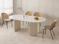 Milantti 米兰蒂 现代简约 奶油风 个性桌面设计椭圆款 雪山石亮光岩板 环保烤漆工艺 1.4米 餐桌