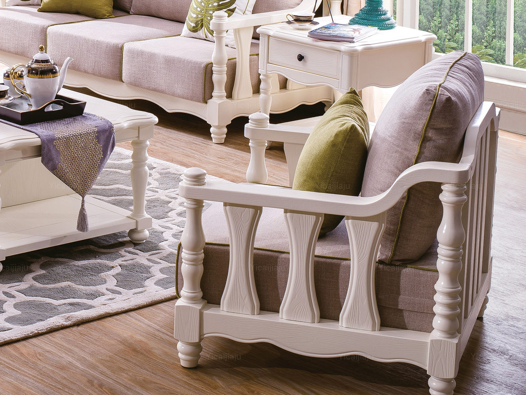 伊丝蒂尔 韩式风格 进口优质北美楸木 全实木框架 象牙白 沙发组合(1