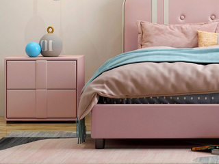  简美风格 超纤皮 粉色 儿童床头柜