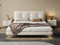 罗曼仕 现代简约 悬浮齐边床 科技布+海绵+全羽绒+LED灯带 米白色 1.8*2.0米床（搭配10公分松木排骨架）