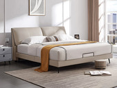 【现货】左右沙发 极简风格 头层牛皮软包床 松木框架 耐磨透气 安曼1.5*2.0米真皮床（此产品有短途物流费）