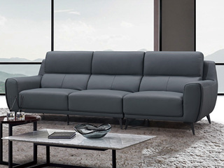  现代简约 进口头层黄牛皮+高密度回弹海棉+实木框架 深蓝色 四人位直排沙发
