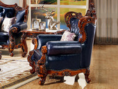 温莎公爵 金典美式系列 真皮+高回弹海绵+进口榉木 深蓝色 单人位沙发（抱枕花色随机发货）