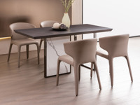 iLoven 意乐威 极简风格 鎏金白哑光岩板 灰胡桃木皮 1.6米 餐桌
