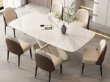 慕梵希 轻奢风格 防刮耐磨 亮光雪山石岩板+不锈钢+碳素钢  1.4米餐桌
