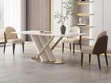 慕梵希 轻奢风格 防刮耐磨 亮光雪山石岩板+不锈钢+碳素钢  1.6米餐桌