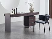 iLoven 意乐威 极简风格 烟熏色木皮+高光灰色+不锈钢架 1.8米 书桌