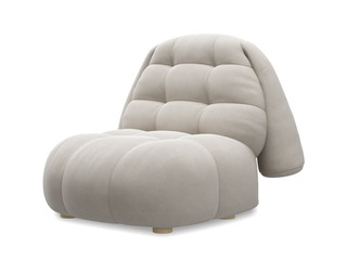  现代简约 长耳兔沙发椅 绵羊绒+实木框架+高回弹海绵+白蜡木脚 米白色 休闲椅