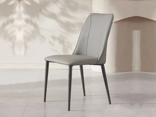  极简风格 优质皮艺+碳素钢脚架 灰色 软包餐椅