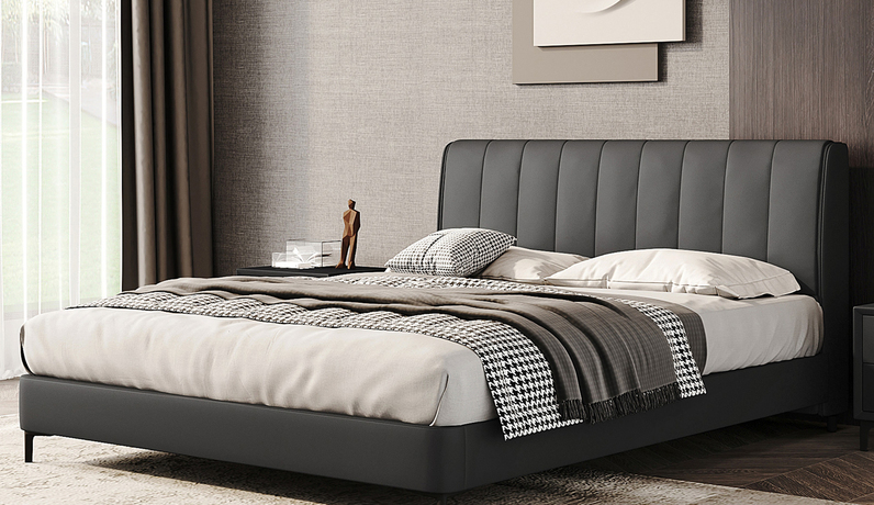 歌迪 极简风格 优质皮艺+高回弹海绵+实木框架 深灰色 1.5*2.0米床（搭配10公分松木排骨架）