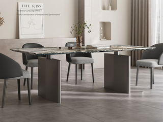  极简风格 防刮耐磨 大理石台面+不锈钢拉丝 1.4米 餐桌
