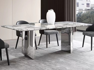  极简风格  大理石台面+不锈钢底架 1.8米 餐桌