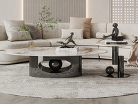 米勒 极简风格 金属质感 亮光岩板台面+不锈钢黑钛底架 茶几（不含角几）