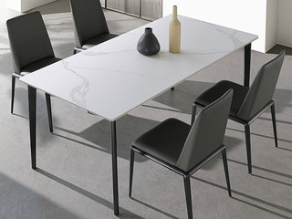  极简风格  哑光雪山石岩板桌面+碳钢 1.8米餐桌