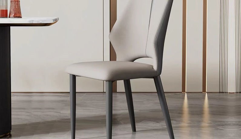 歌迪 极简风格 皮艺+碳钢 灰色 餐椅 （单把价格 需双数购买 单数不发货）