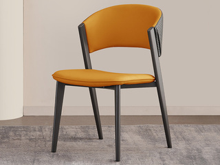  极简风格 皮艺+碳钢 橙色 餐椅 （单把价格 需双数购买 单数不发货）