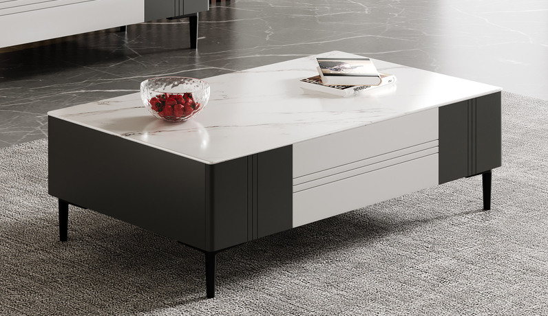 歌迪 极简风格 亮光雪山石岩板面+天然松木  1.2米茶几