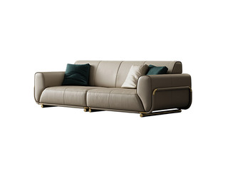  轻奢风格 真皮+实木+高密度海绵+不锈钢镀金 四人位沙发