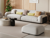 歌迪 极简风格 泡泡糖沙发 亲肤透气 优质羊羔绒面料 马鞍皮编织工艺扶手 羽绒抱枕 优质紫罗兰海绵填充 俄罗斯进口落叶松木框架 四人位+脚踏  沙发组合