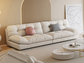 卡琪朵 现代简约 奶油风云朵沙发 超柔科技布+羽绒+公仔棉+实木框架 高弹舒适 奶白色 四人位沙发（分体）