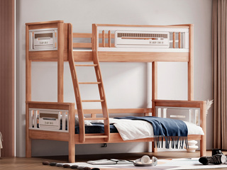  简美风格 纹路清晰 色彩柔和 橡胶木 纯实木 儿童床 浅胡桃色 1.2*2.0米子母床（搭配松木床板条）