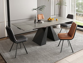 米勒 现代简约  12MM哑光岩板+碳素钢脚+合金+静音滑轨钢珠  1.4米 拉伸餐桌