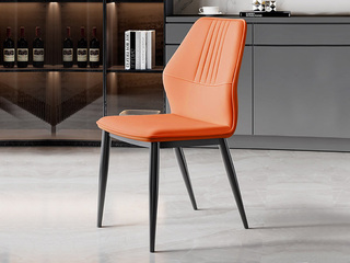  极简风格 优质皮艺+碳素钢脚架 座躺舒适 橙色 软包餐椅（单把价格 需双数购买 单数不发货）