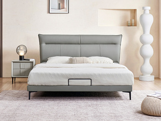  极简风格 瓶中信 真皮床 细腻柔软头层牛皮 舒适高回弹海绵软包床 俄罗斯落叶松木框架 1.8*2.0米床（带金属档杆）（此产品有短途物流费）