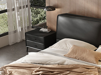 罗曼仕 极简风格 实木内架 优质扪皮 黑色 床头柜