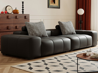  极简风格 像素沙发 SPA级触感全真皮 羽绒+海绵黄金比例填充 3.2米 真皮直排沙发