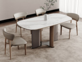 诺美帝斯 极简风格 质感柔和细腻微晶石 北美黑胡桃木+实木+马鞍皮桌腿 1.6米 餐桌