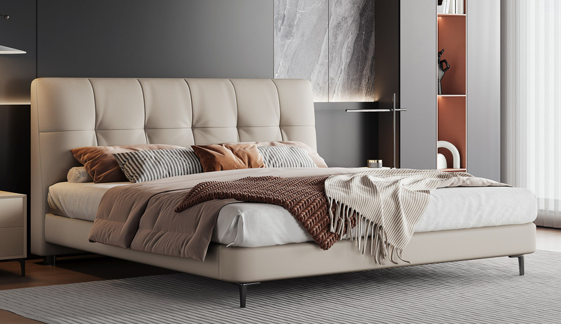 歌迪 极简风格 抗皱耐撕拉仿真皮 高密度高回弹海绵 俄罗斯进口落叶松实木框架 1.5*2.0米 浅卡其 床（搭配10公分松木排骨架）