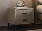 歌迪 极简风格 全实木柜体+松木抽屉 扪皮 浅卡其 床头柜