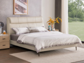 【现货】芝华仕 旗舰款 现代简约 雅享系列 进口头层黄牛皮+高回弹海绵云感软包+碳素钢排骨架 人体工学分段式高靠背舒适撑腰 分区承托全面贴合 省空间轻薄床边设计 米白色 1.8*2.0米齐边真皮床（此产品有短途物流费）