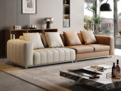 欧瑞仕 意式极简 钢琴键真皮沙发 高定头层黄牛皮 高性能不锈钢底架 杜克普双针缝纫 高品质天然羽绒+45D高密度海绵 强力释压 俄罗斯落叶松实木框架 米灰色+橙棕色 右钢琴键直排四人位沙发