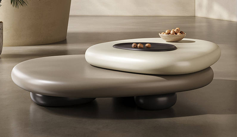 欧瑞仕 意式极简 鹅卵石茶几 柜体任意旋转 圆润边角设计 柔和顺滑触感 钢琴烤漆工艺 茶几