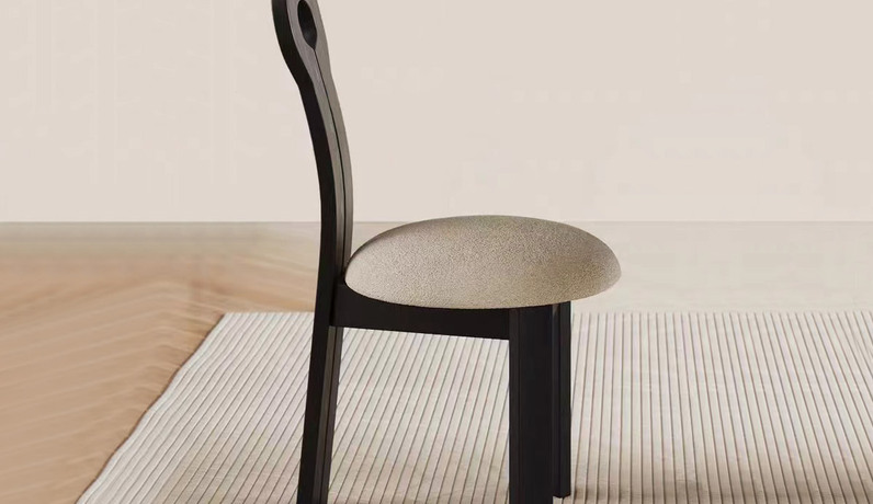 布木恋语 中古风 钥匙餐椅 纹理自然橡木 亲肤透气麻布 高回弹海绵座包 极简黑 餐椅（单把价格 需双数购买 单数不发货）